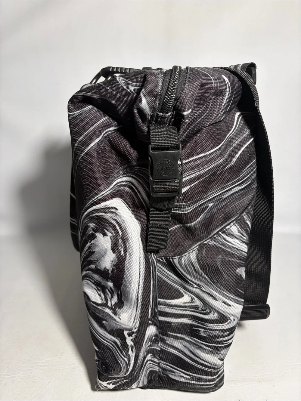 Herschel Supply Co. Black and White Marble Swirl Print Diaper Bag Double Handles